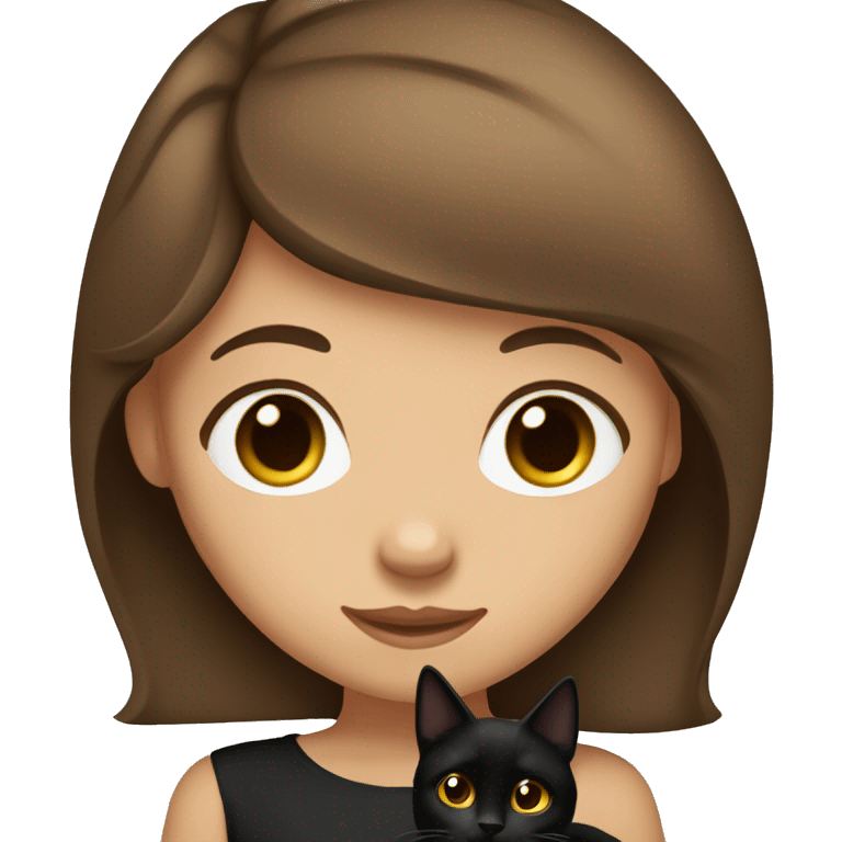 girl with brown hair holding a black cat and olive skin color with brown eye color emoji