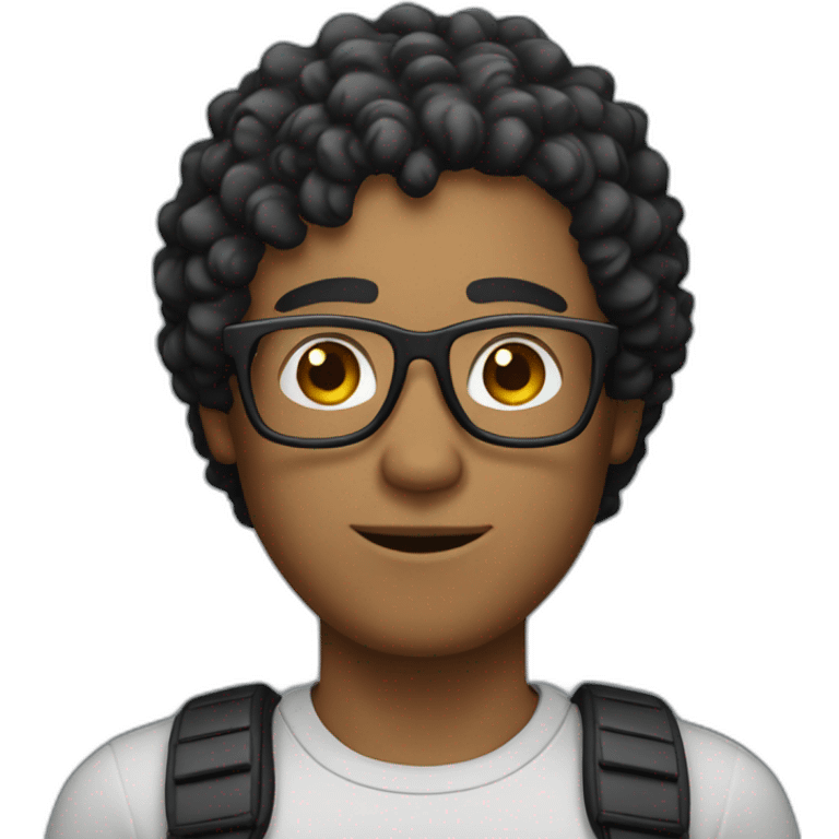 White man with short, curly and wavy black hair, and glasses. He has quite a forehead, and he is a gamer. emoji