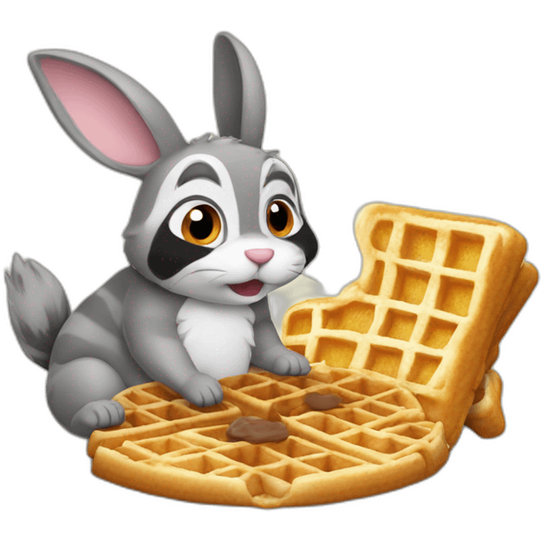 rabbit and racoon eating waffles emoji