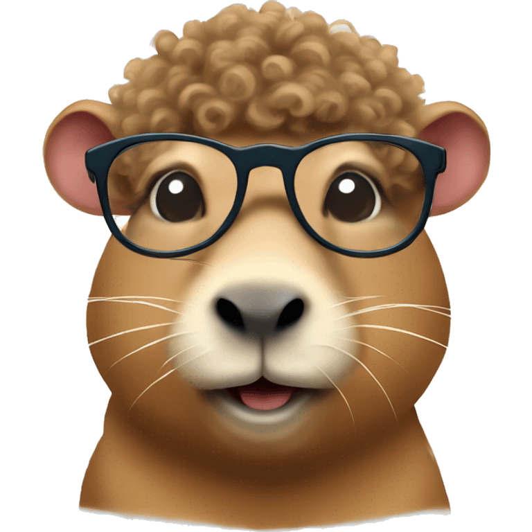 Capybara with curly hair wearing round glasses emoji