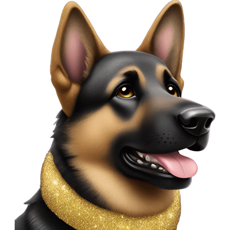 All black German shepherd with glitter mad emoji