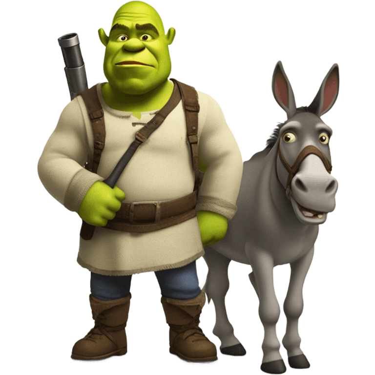 Shrek with bazooka on shoulder pointed at Donkey emoji