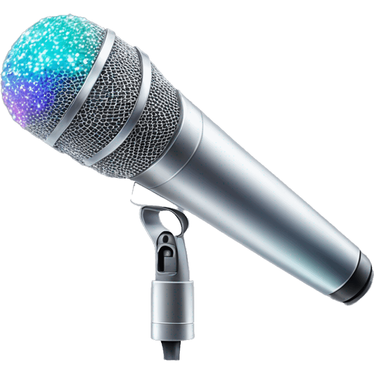 Realistic isolated gradient silver holographic microphone sparkles emoji