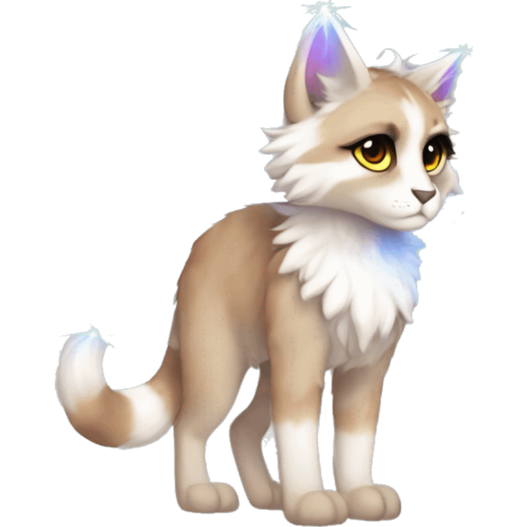 Furry, sparkle, iridescent, colorful, pastel, edgy, cool, fantasy beautiful, brown, beige, white, divine, godly, angelic, animal, anthro, full body, fursona, feline emoji