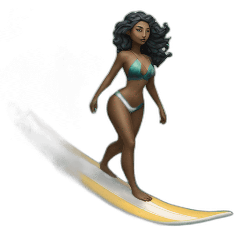 goddess hecate surfing on a big wave with legs on desk emoji