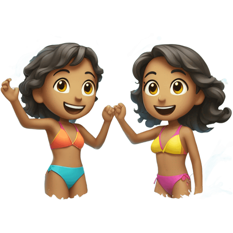 boy and girl in swimwear splashing water emoji