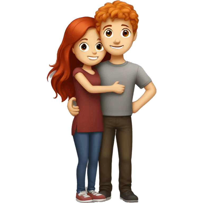 Red haired girl and brunette boy hugging  emoji