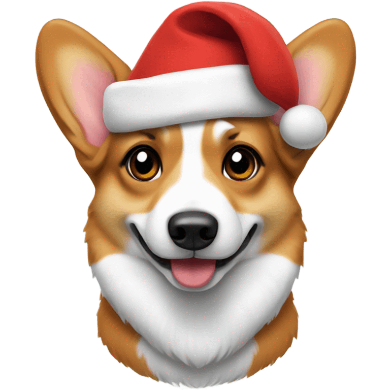 Tricolor corgi wearing a Santa hat emoji