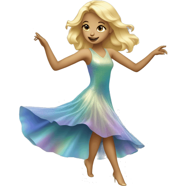 Dancing blonde girl in an iridescent dress emoji