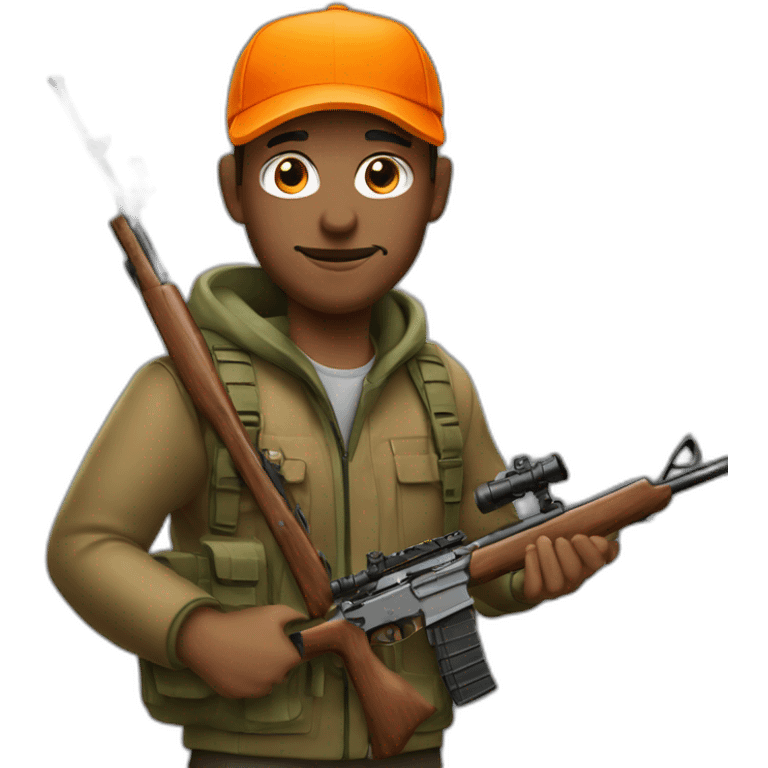 deer hunter with rifle and orange cap emoji