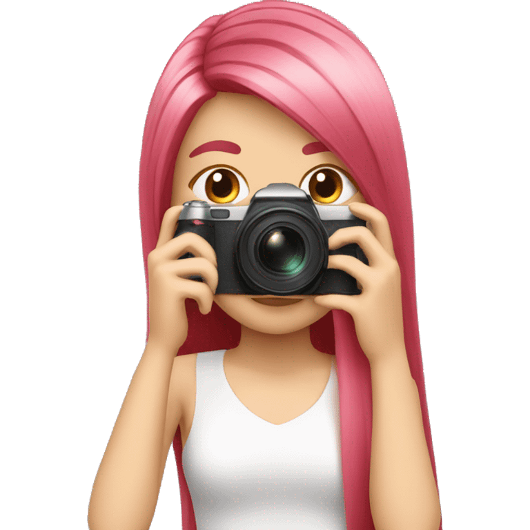 girl with long, straight rose hair and fringe with camera emoji