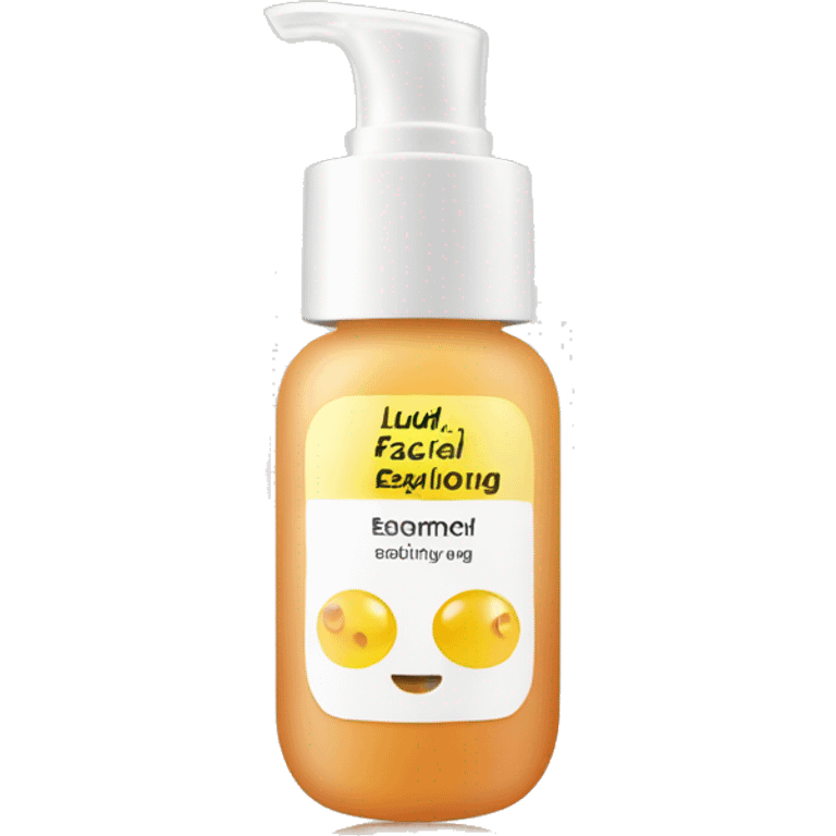 liquid facial exfoliating bottle with label emoji