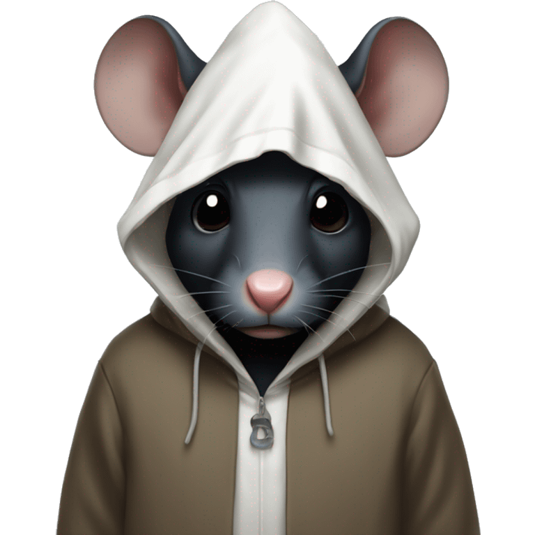 black rat who wore a white hood, sad like an orphan emoji