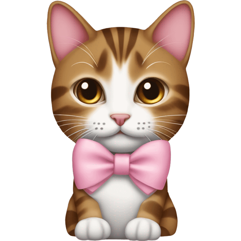 Brown tabby and white cat with a baby pink bow  emoji