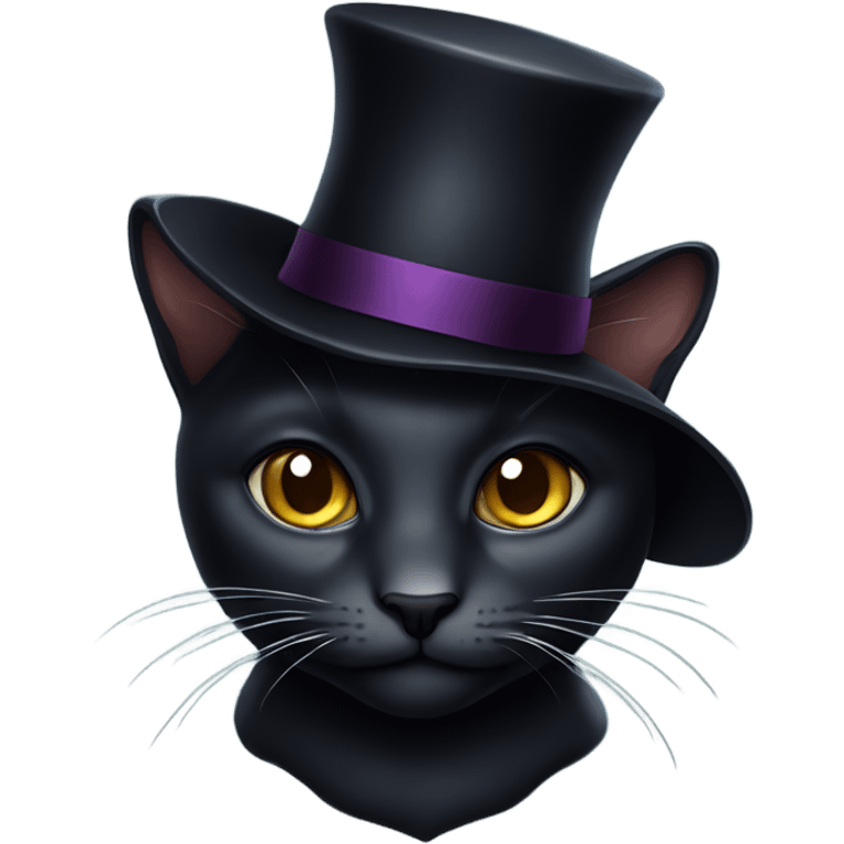 elegant dark cat with hat emoji