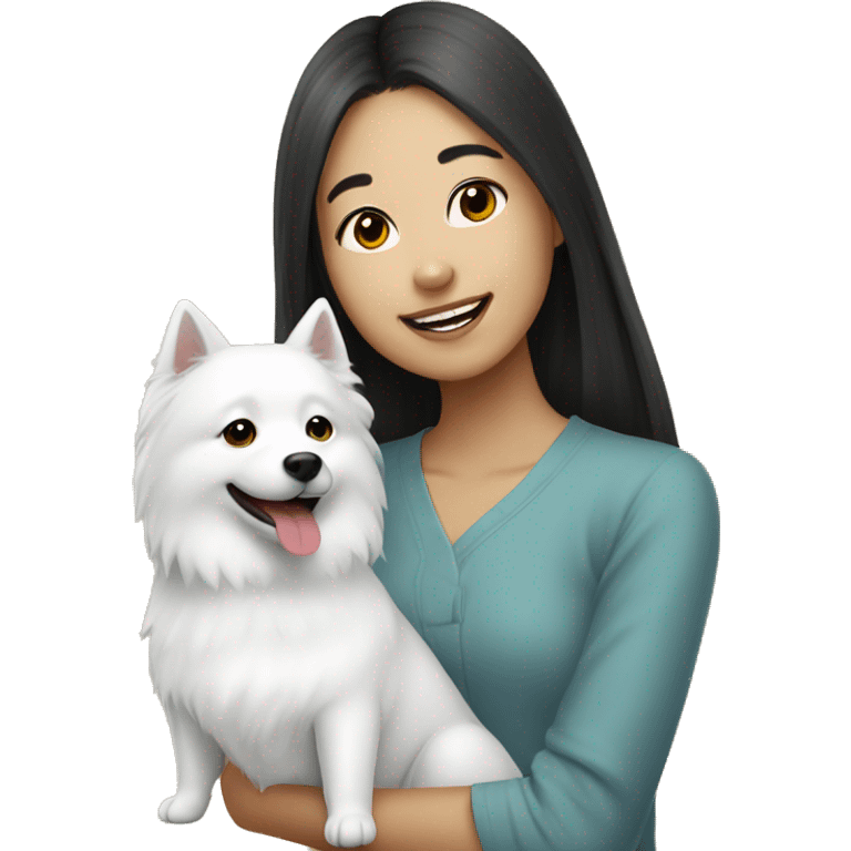 asian girl with Japanese spitz dog emoji