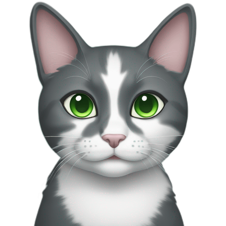 dark gray and white cat with green eyes emoji