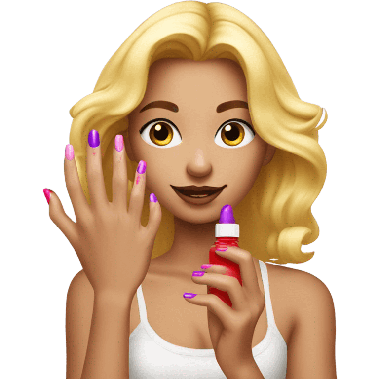 Blond girl painting her nails emoji