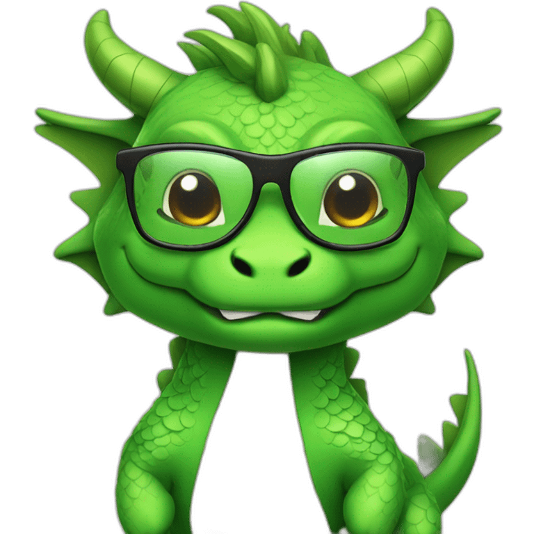 A cute asain green dragon, with cool glasses emoji