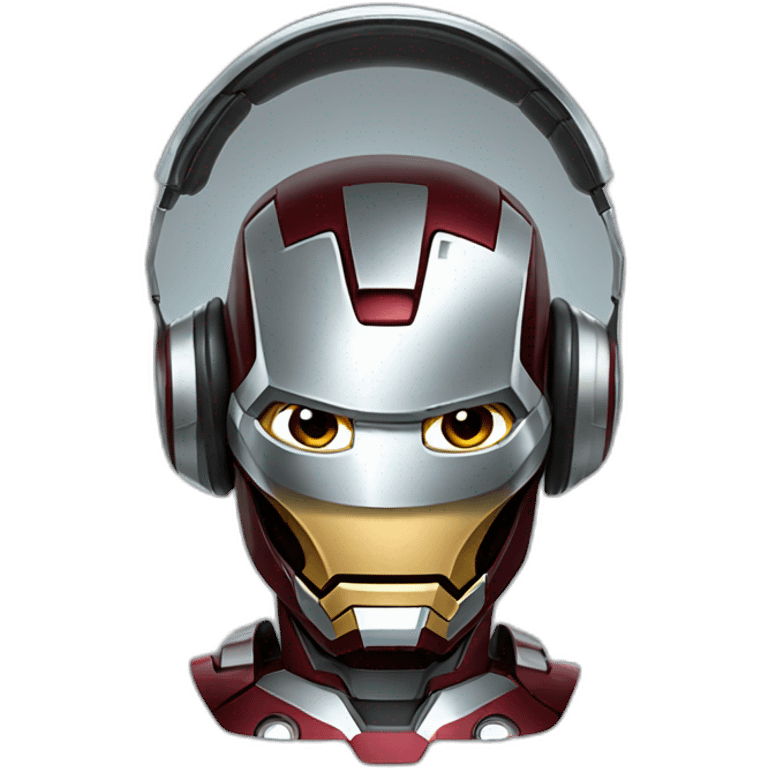 ironman wearing futuristic silver headphones emoji