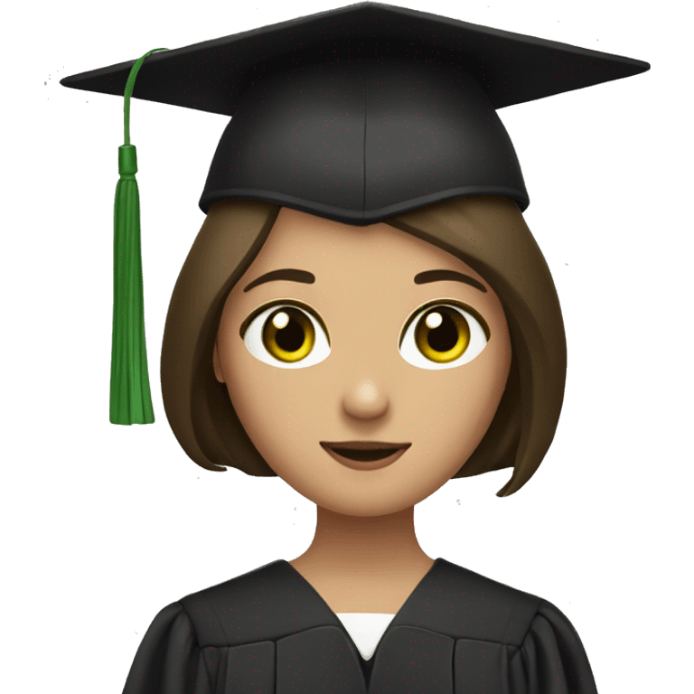 graduation emoji woman with brunette bob and green eyes emoji