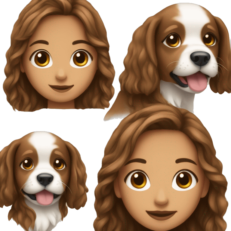 Pretty girl with brown long hair and a puppy  emoji