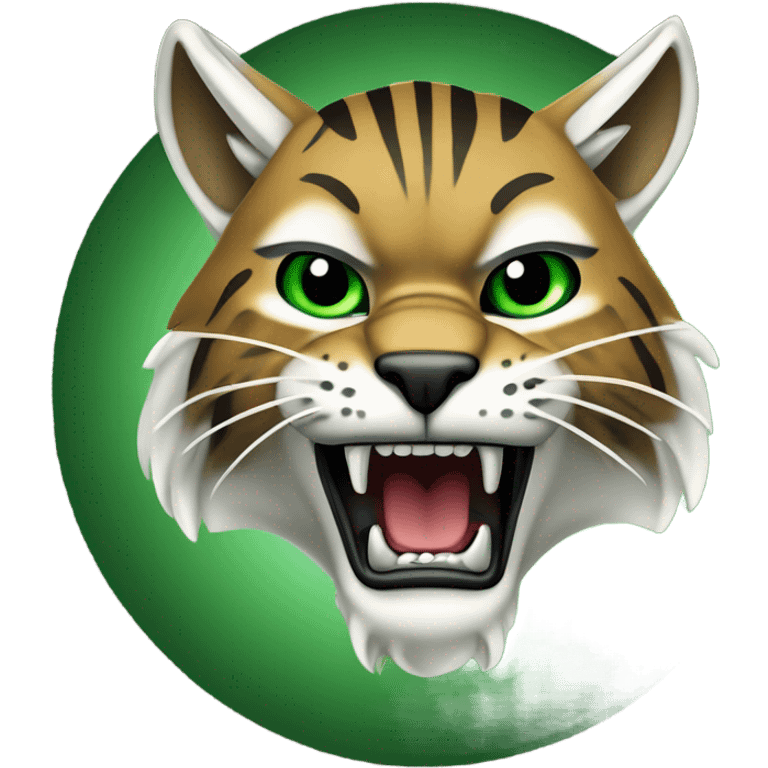 The word ‘OHIO’ in bold, green, uppercase letters, with a fierce-looking bobcat mascot illustration below the text. The bobcat is depicted with sharp teeth and intense eyes, symbolizing strength and determination. emoji