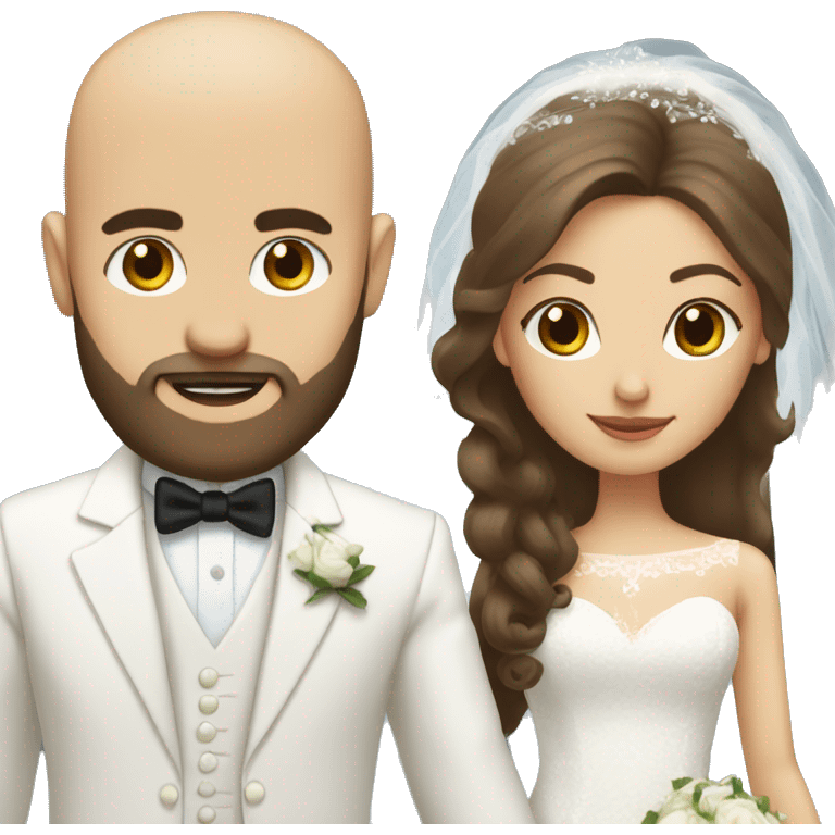 bride with long brown hair and bald dark bearded groom with white suit emoji