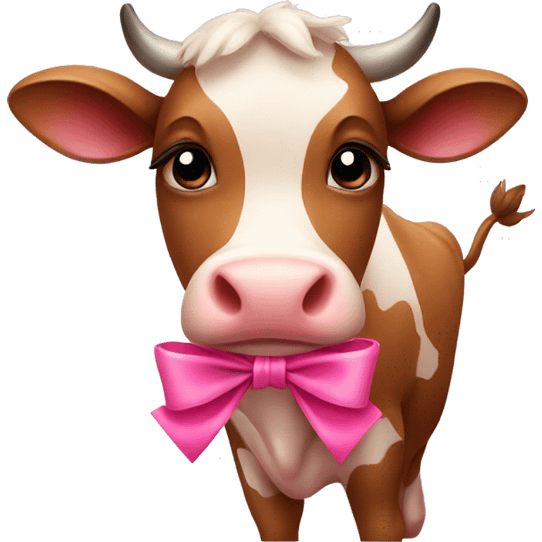 Cute brown cow with pink bow emoji