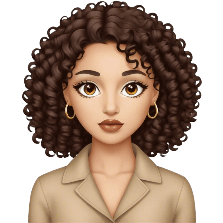 Light skin woman with curly dark Brown hair and brown eyes wearing dior emoji