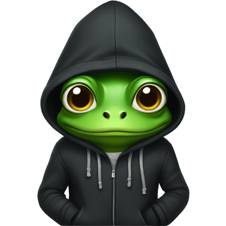 A frog in a black hoodie with a backpack  emoji