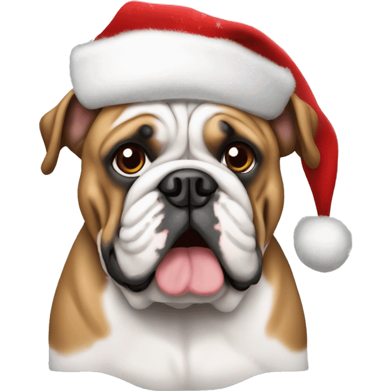 English bulldog with christmas hat emoji