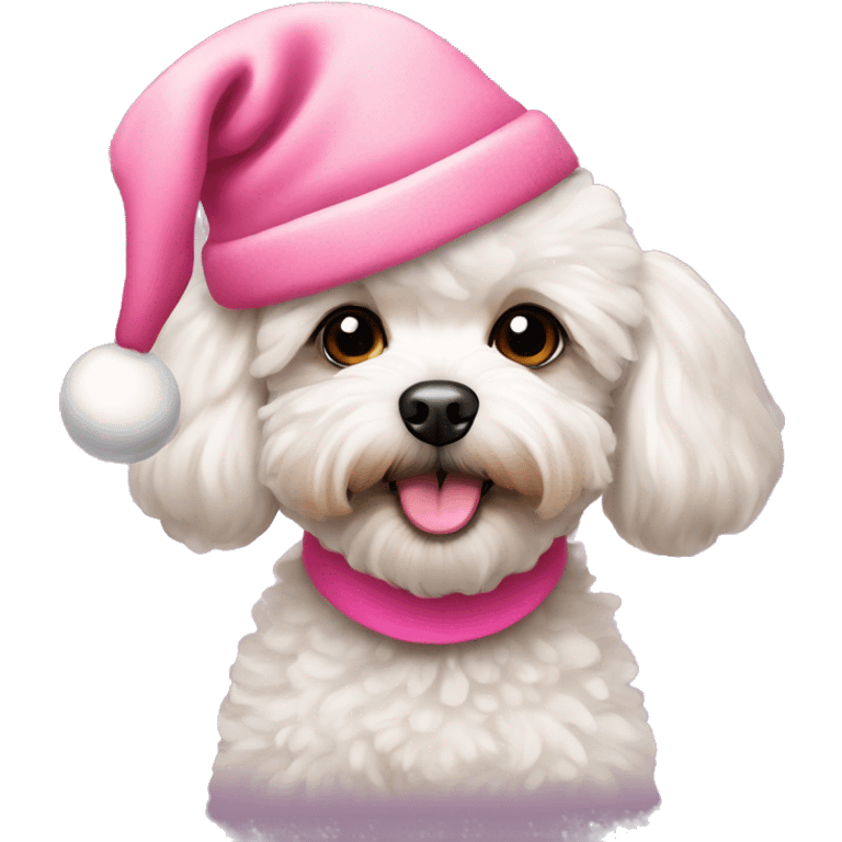 Maltipoo wearing a pink Christmas hat  emoji