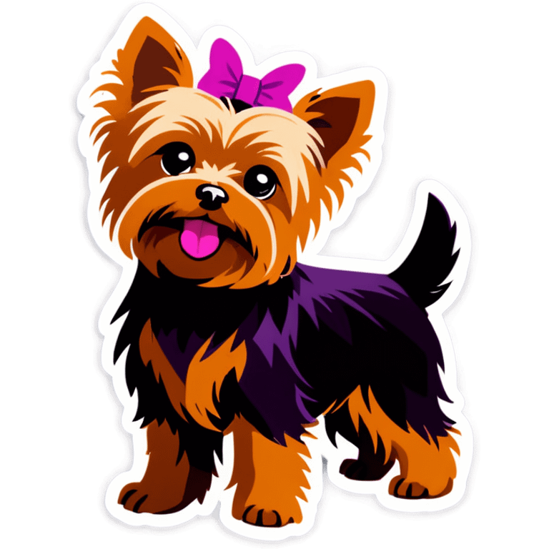 yorkie wearing pink and purple emoji