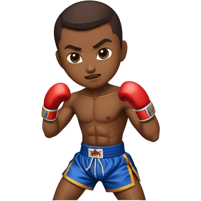 Cinematic Realistic Traditional Muay Thai Emoji, depicted as an intense dynamic martial arts scene featuring a fighter in traditional Muay Thai stance and attire, rendered with rich textures and energetic dramatic lighting that captures the sport's raw power. emoji