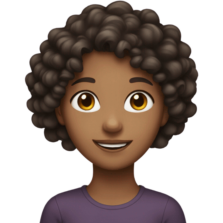 smiling girl with dark brown curly hair emoji