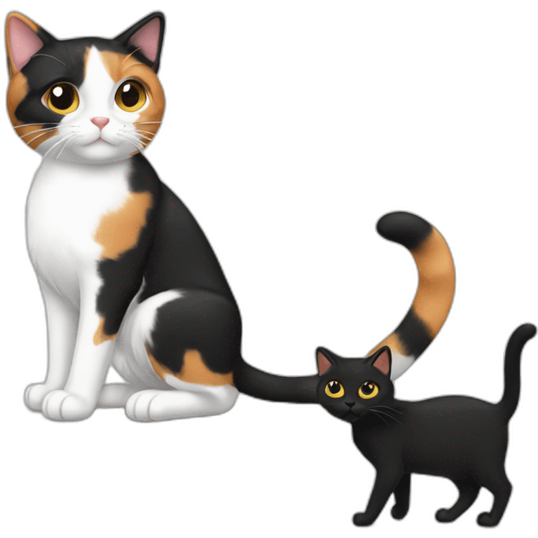 calico cat playing with black cat emoji