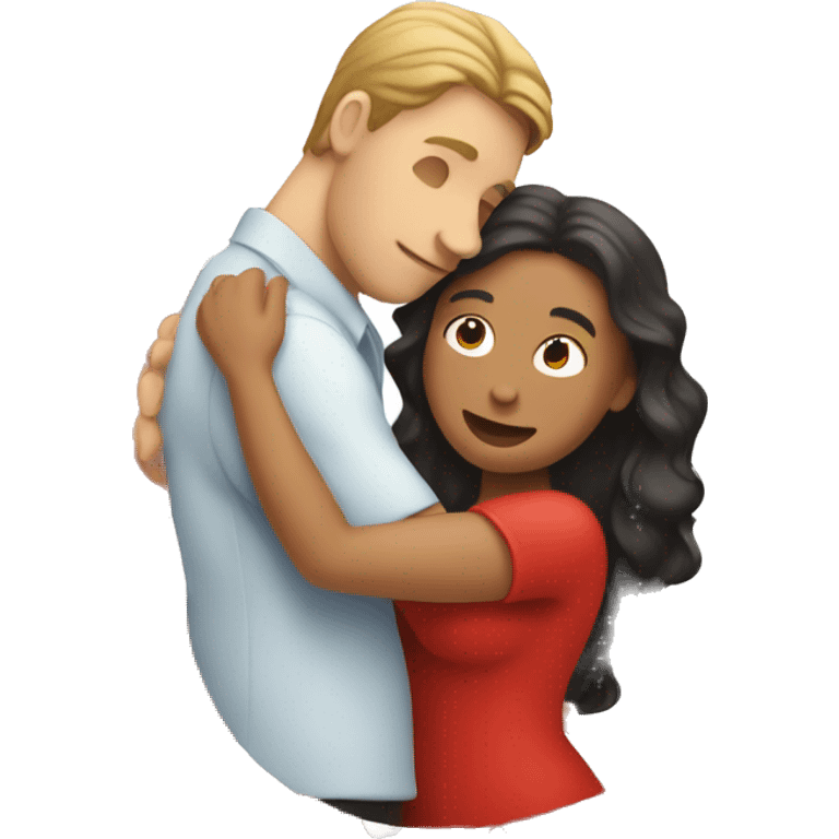 White Man with long hair hugging a red curvy woman emoji