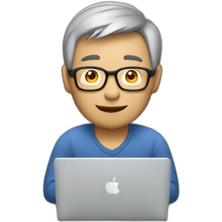 Aged 48 Asian Guy coding on the macbook air emoji