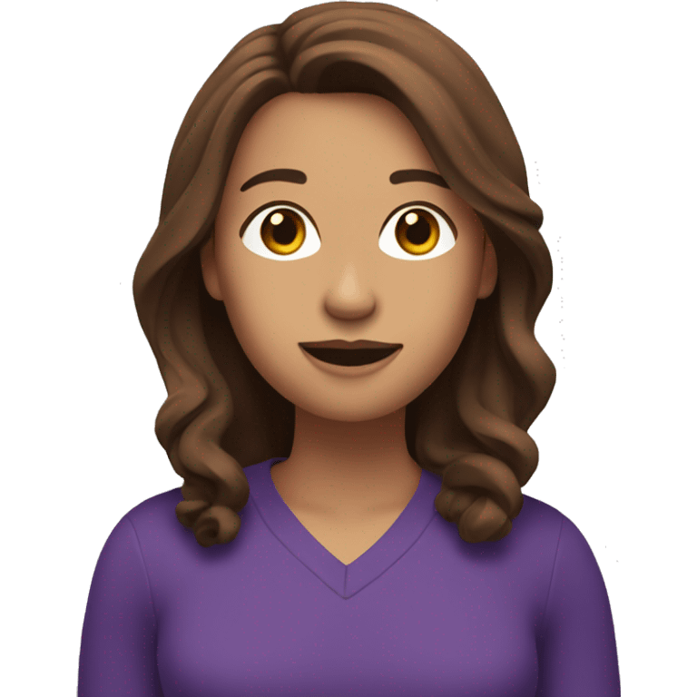 Podcast Host Emoji with microphone and shoulder length brown hair and purple top emoji