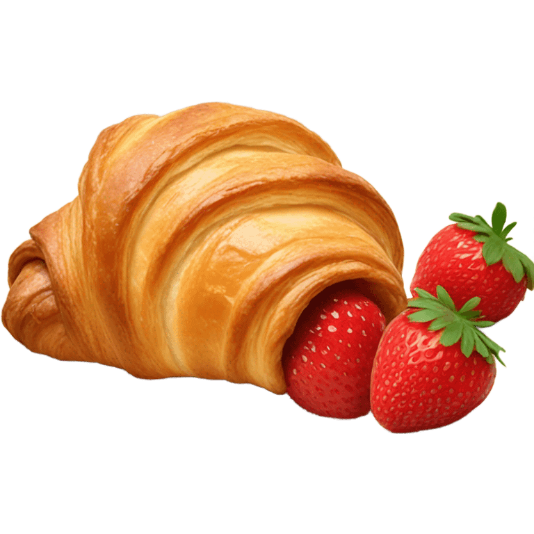 there is a croissant with strawberries in a beige plate emoji