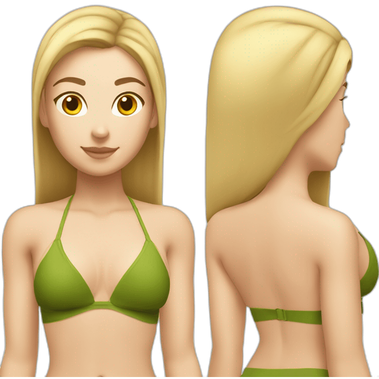 Soft -fit Caucasian woman bikini abs (hands-in-hair pose) (full body) emoji