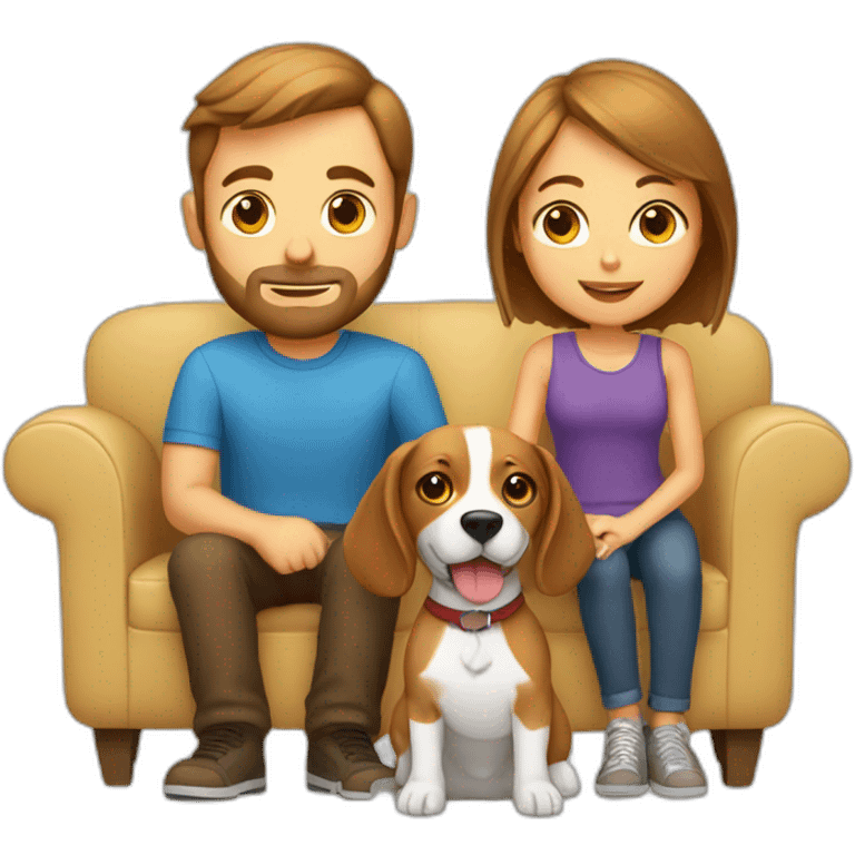 Brown hair White boy and girl with beagle Sit on couch emoji