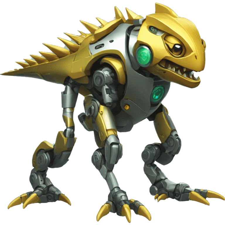 a futuristic mechanical spiky Medabot-lizard full body emoji