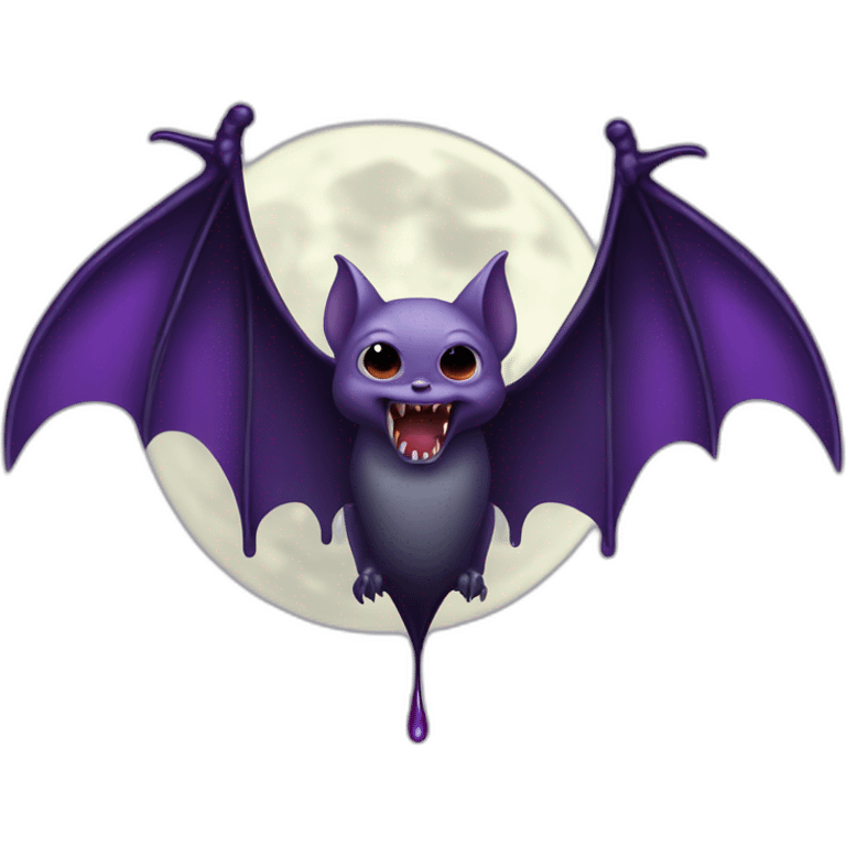 purple black vampire bat wings flying in front of large dripping grey crescent moon emoji