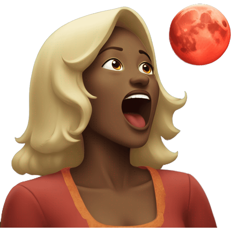 Woman howling to red moon emoji