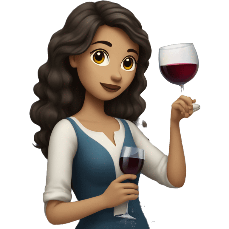 Medium-haired Brunette Girl under the moon with wineglass in hand emoji