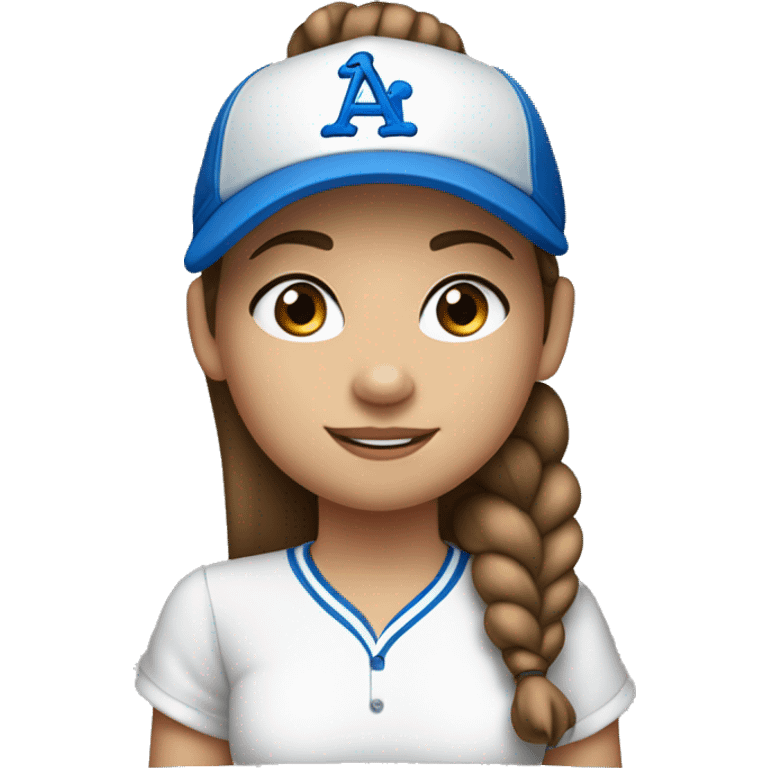 9 year old girl brown hair in a pony tail blue eyes and shirt and baseball hat and silver earring emoji