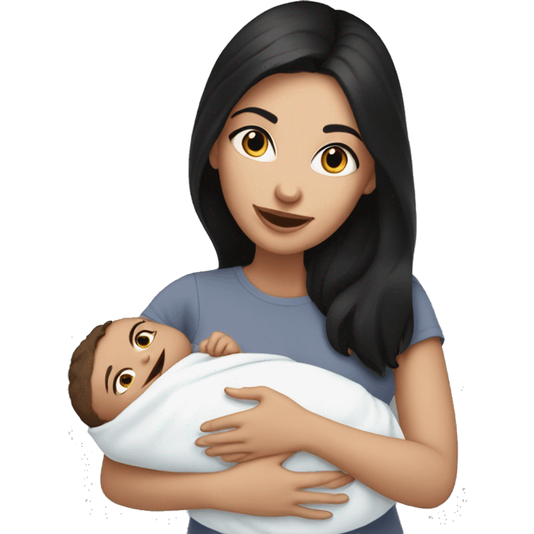 mom holding newborn baby girl with blue eyes white skin and black hair and white skin newborn girl bab white skin black hair emoji