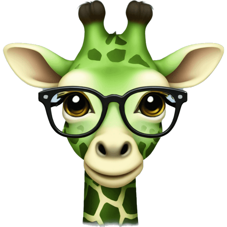 Green baby giraffe wearing black frame eyeglasses  emoji